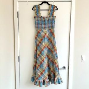 GANNI CHECKERED COTTON SILK LONG STRAP DRESS